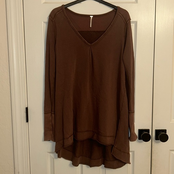 Free People Tops - Free People Brown V-Neck Tunic Hi-Lo Top